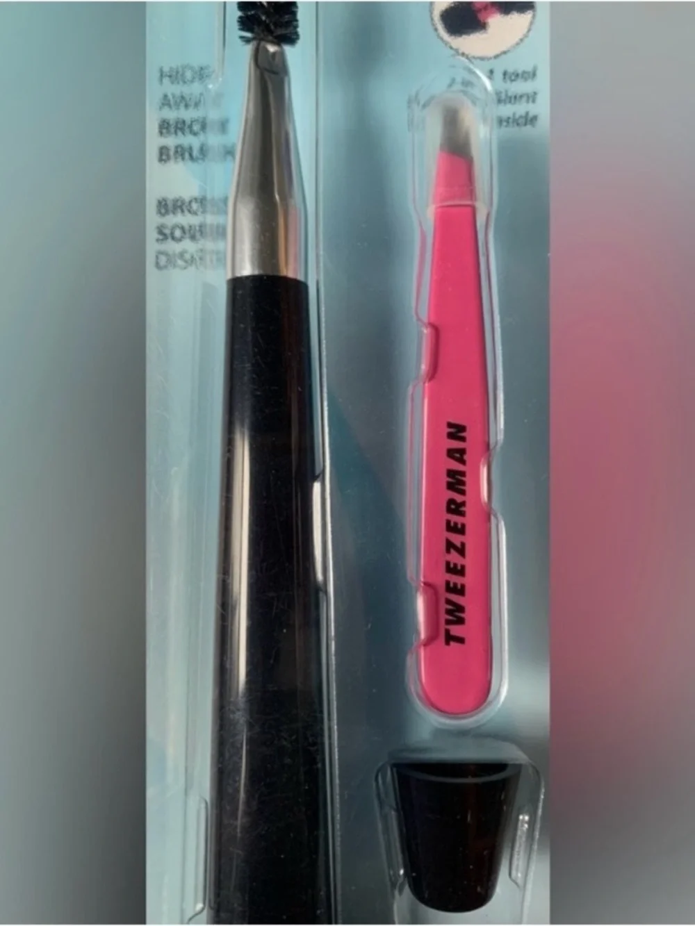 Tweezerman 2-in-1 tool Brow Brush with Mini Slant Tweezer